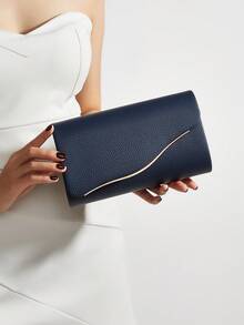 Women's Evening Clutch Bag, Envelope Bag With Detachable Gold Chain, Minimalist Elegant Wavy Flap Envelope Design With Metal Trim, Suitable For Weddings, Balls, Cocktail Parties, Parties And Formal Dinners - Blue - View 2