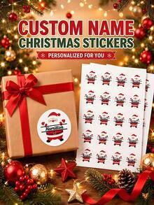 Custom Santa Name Stickers, Round Christmas Decor Labels, Personalized Stickers For Water Bottle Candy, Kids Holiday Gift For Family Friend Classmates - Multicolor - View 1