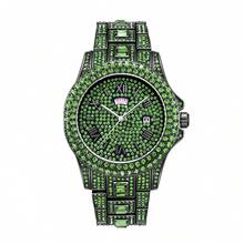 Men's Quartz Wristwatch With Heavy-Duty Full Rhinestone Inlaid Design, Roman Numerals, Day And Date Calendar, Personalized Style And More Options - one-size - View 16
