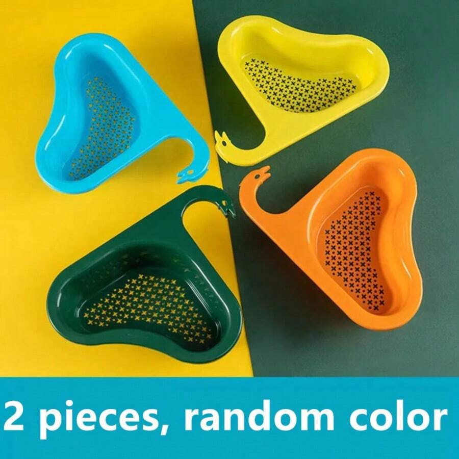 2pcs/Set (Random Color) Swan Sink Strainer Basket, Hanging Triangular Vegetable Washing Basket, Kitchen Faucet Residue Filter Basket, Multi-Functional Fruit And Vegetable Draining Rack - One Size Fits All - View 1