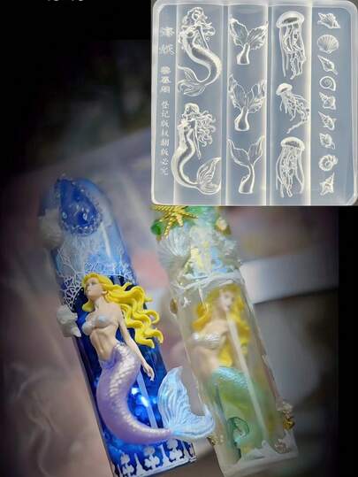 1pc Artistic Nail Art Mold Mermaid Ocean Shell Jellyfish Fish Tail Conch 3D Wearable Nail Accessory, Essential Nail Art Mold For Nail Artists