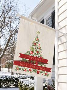Takeoak Custom Family Name & Text Christmas Garden Flag | Personalized Name Ribbon Christmas Tree With Stars Banner | Winter Holiday Yard Decor Christmas Outdoor Decoration Christmas Garden Sign Family Gift(Flag Only, Stand Not Included) - Multicolor - View 6