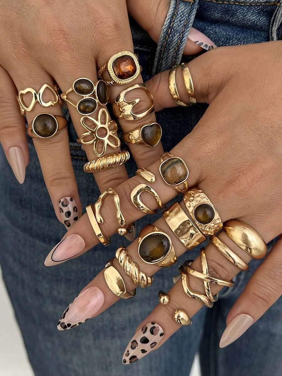 15/8pcs Vintage Elegant Luxury Floral Hollow Out Women's Ring Set ...