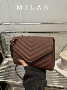 Women's Solid Color New Niche Design Fashion Shoulder Crossbody Bag, INS Versatile Small Square Bag, High Gloss Mirror Embossed Solid Color Mini Chain Shoulder Bag - Brown - View 2