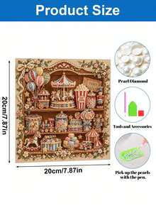 DIY Pearl Painting Kit With Frame, Vintage Circus Toy Shelf & Carousel Gem Art Picture, Handmade Home Wall Decor - A - View 5