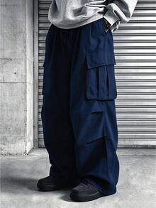 男士春秋薄款休閒修身時尚長褲 多口袋工裝褲 - 藏蓝色 - 查看 1