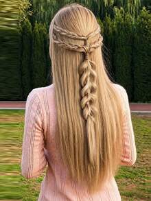 1pc V-Shaped Clip-In Bubble Braid Hair Extensions, Brown Highlighted Synthetic Pre-Braided Hair Piece, Bohemian Style Clip-In Braids, Suitable For Women's Festival And Daily Hairstyles (Multiple Colors Available) - Multicolor - View 9
