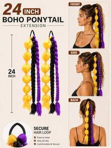 3-Color Bubble Ponytail Wig, 24inch Colorful Braided Wig Accessories, High-Temperature Resistant Fiber Ponytail - Multicolor - View 4