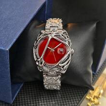 1pc Silver Hollow Twisted Rhinestone Watch, Irregular Minimalist Dial, Metal Strap, Punk Style, Y2K, Calendar, Quartz Watch - one-size - View 2