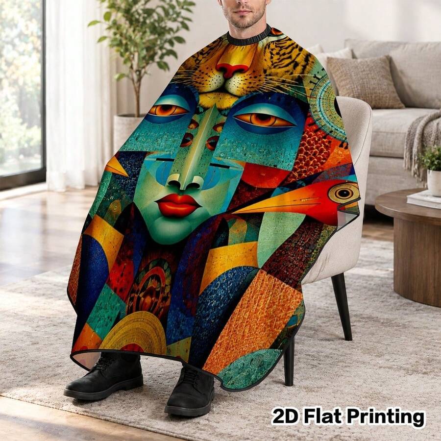 1pc Hair Cutting Cape With Adjustable Neck Closure, Lightweight Waterproof Barber Cape, Abstract Print Hairdressing Cape For Haircut, Coloring & Styling, Home & Salon Use - Multicolor - View 1