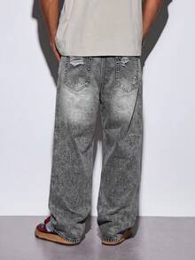 Modcrash Men's Plus Size High Street Style Distressed Washed Denim Jeans, Loose Casual Long Pants, Autumn/Winter - Dark Grey - View 2