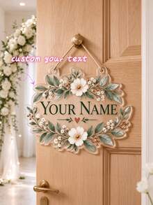 1pc Personalized Floral Acrylic Door Sign, Custom Name Hanging Plaque, Clear Acrylic Wall Decor, UV Printed Sign With Jute Rope, Ready To Hang Bedroom And Front Door Decoration, Housewarming Gift, Aesthetic Home Decor - Multicolor - View 1