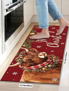 1/2pcs Christmas Kitchen Decor Rug, Christmas Bull Pattern Winter Kitchen Rug And Mat, Non-Slip Washable Absorbent Kitchen Accessories Decor, Christmas Holiday Gift! - Multicolor - View 14