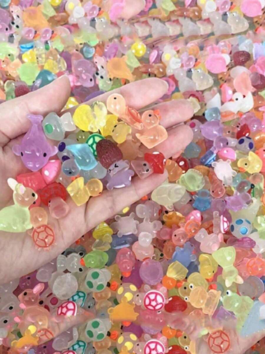 5/50/100/200CS Glow‑In‑The‑Dark Mini Animal Figurines, Plastic Duck, Dolphin, Frog, Rabbit, No Power Needed, Random Colors & Styles, Garden, Aquarium, Miniature Landscape & Doll Decor, Party Ornaments, Durable Plastic