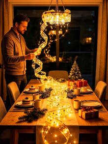 100LED 10/5/3/2m Outdoor Garden Battery String Lights, Warm/Colorful, Suitable For Party, Birthday, Christmas Tree Decoration, Halloween, New Year, Holiday String Lights, Indoor Home Autumn Decoration, Wedding Anniversary Gift Surprise - S26-gold Ribbon - View 4