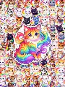 50/100pcs Rainbow Galaxy Cat Stickers, Cute Nebula Rainbow Vortex Kitten Stickers, Suitable For Planner, Notebook, Phone Case And Dreamy Galaxy Aesthetic Crafts, Back To School Decoration - Multicolor - View 8
