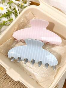 1pc Striped Hair Clip,Casual Style Large Bun Clip,Blue And Pink Striped Hair Clip,Cute Hair Accessory Suitable For Women - Multicolor - View 6