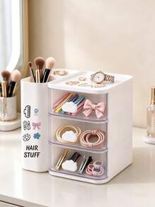 Mini Desktop Drawer Storage Box With Cute Clouds Pattern Decoration, Drawer Design,Hair Clip Storage Box, Plastic Multi-Layer Jewelry And Cosmetics Storage Box,Suitable For Dressing Table, Bedroom, Office, Suitable For Storing Daily Necessities - Multicolor - View 4