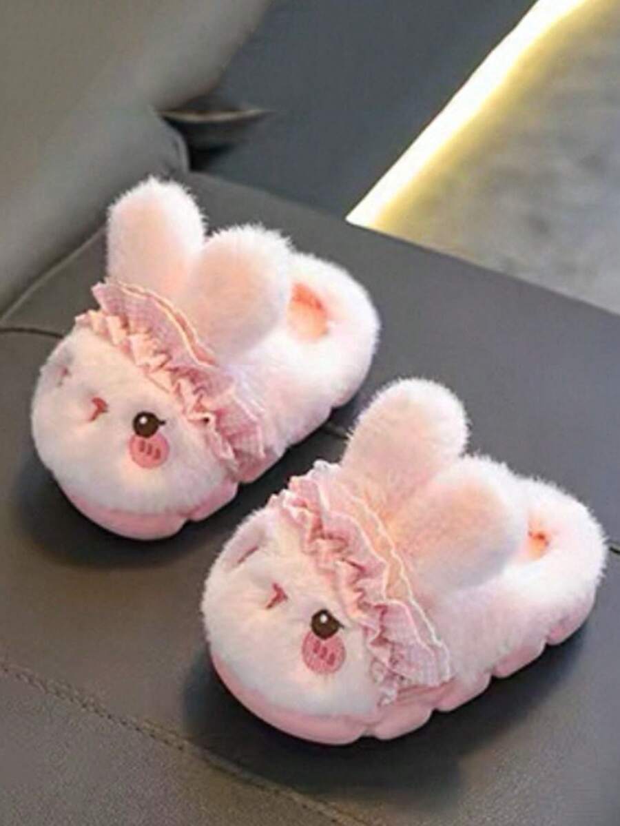 1 Pair Winter New Cute 3D Rabbit Princess Style Fuzzy Slippers - Pink - View 1