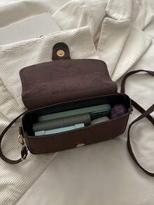 Women's Flap Small Handbag, Fashionable Metal Buckle Decor Square Bag, Shoulder Crossbody Bag - Coffee - View 6