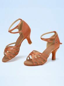 Dance Shoes Professional Latin Dance Shoes Woman Satin Open Toe Salsa Bachata - Brown - View 5