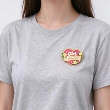 Girl Power Heart Enamel Pin, Cute Floral Pink Heart Metal Lapel Brooch, Inspirational Badge For Backpack Jacket Hat, Lovely Gift For Friends - Pink - View 10