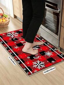 1/2pcs Christmas Kitchen Decor Rug, Buffalo Plaid Merry Christmas Design, Winter Kitchen Rug And Mat, Non-Slip Washable Absorbent Kitchen Accessories Decor Mat, Christmas Holiday Gift! - Multicolor - View 15