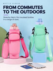 Water Bottle Carrier Bag Multi-Purpose Water Cup Pouch Flask Sling Bag For Travel Outings Hiking Gym Outdoors Camping To School Essential Accessories - Multicolor - View 5