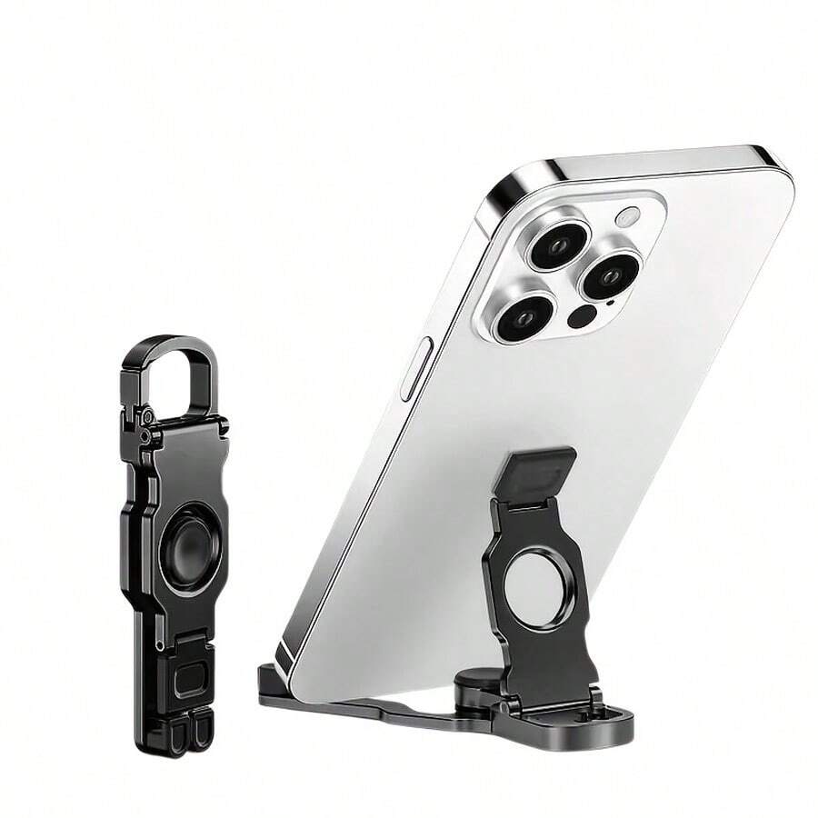 Portable Foldable Phone Stand With Keychain, Adjustable Desktop Phone Holder Compatible With All Smartphones Under 8 Inches