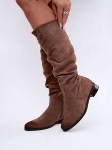 Women's Casual Versatile Ruched High-Top Boots For Daily Wear - Beige - View 6
