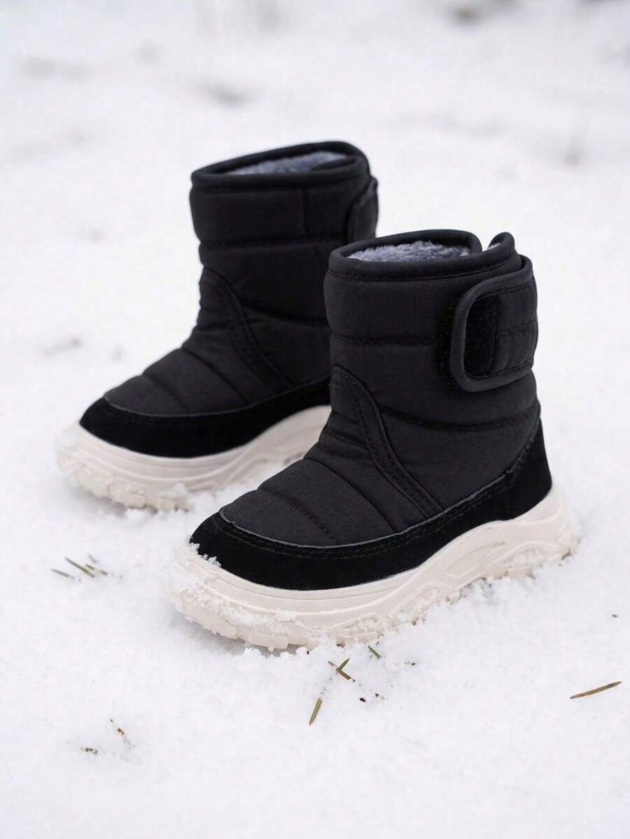 1 Pair Boys Black High-Top Thermal Lined Warm Comfortable Snow Boots Suitable For Winter - Black - View 1