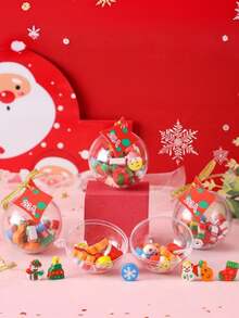 4pcs/6pcs/8pcs/12pcs Cartoon Cute Christmas Rubber Ball Christmas Tree Crystal Eraser Decoration Student Christmas Gift Prize - Multicolor - View 3