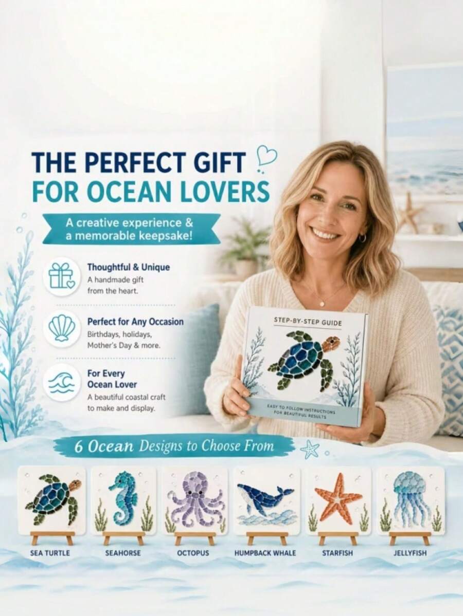 2pcs DIY Art Set, Ocean Theme Diamond Painting, Includes Canvas, Easel, Stickers, Tweezers, Acrylic Fragments, Gift Box Packaging, Create Ocean Theme Artworks With Colorful Acrylic Fragments, Suitable For Coastal Home Decor And Creative Handmade Gifts - Sets - View 1
