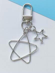 1pcMinimalist Silver Hollow Star Keychain, Y2K Pentagram Hexagram Bag Charm, Aesthetic Backpack Pendant - Multicolor - View 6