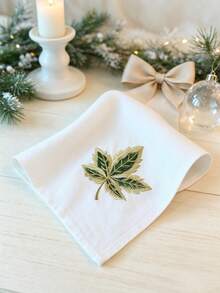 1pc/2pcs/4pcs 100% Polyester Embroidered Maple Leaf Cloth Napkins, White Reusable Napkins With Gold Green Leaf Embroidery, Suitable For Autumn Thanksgiving Christmas Wedding Banquet Party Table Decor - Multicolor - View 3
