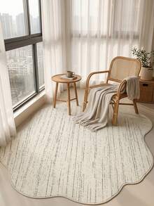1PC Beige Minimalist Vertical Stripe Pattern Entryway Rug, Nordic Minimalist Wabi-Sabi Style Elegant Faux Cashmere Asymmetrical Wavy Shape Machine Washable Area Rug, Suitable For Daily Home/Housewarming/All Seasons Large Size Floor Mat, Aesthetic Home Decor - Multicolor - View 7