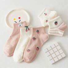 1/5/10 Pairs Cute Strawberry & Rabbit Socks, Simple Breathable Low-Cut Short Socks For Women, Fashion Casual Outdoor - Multicolor - View 3