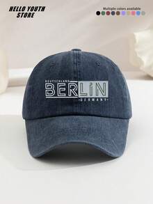 1pc BERLIN Printed Baseball Cap, Warm & Comfortable Multi-Functional Baseball Cap, Men's Washed Vintage Hat, Suitable For Autumn And Winter Daily Outings And Life, Daily Outfit Decorative Hat, Best Gift For Friends - A - View 9