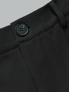 DONICY Women's Black High Waist Single Button Pleated Wide Leg Ankle Suit Pants, Draped Loose Commute Office Pants, All Season Daily Wear (No Belt) - Black - View 4