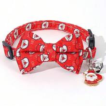 1pc Christmas Pet Cat Collar, Detachable Bowknot, With Accessories, Suitable For Small Pets, Adjustable Size, Christmas Gift - Red - View 2