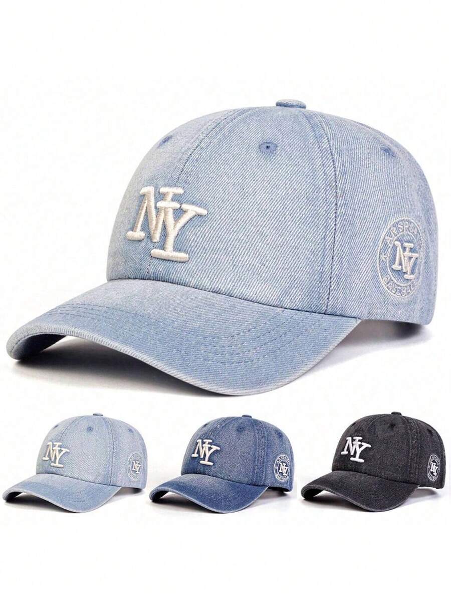 1pc Random Denim Baseball Cap With Embroidered Details, Vintage Washed Texture, Elegant Unisex Hat For Women, Versatile Headwear For Daily Wear - Multicolor - View 1