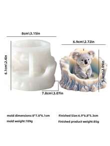 3D Koala Tree Stump Silicone Mold With Tree Stump Koala Design - Suitable For Resin Casting, Candle Making And Clay Crafts, DIY Wax Art, Resin Crafts And Holiday Decorations - Tree Stump Koala Mold - View 2