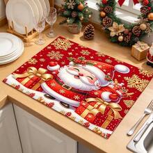 1 tấm thảm thấm nước đa năng cho máy pha cà phê và bát đĩa, màu đỏ in ông già Noel Giáng Sinh kèm bông tuyết vàng, trang trí hộp quà lễ hội, thấm hút cao, thoát nước tốt, phù hợp cho bàn ăn, quầy bar, quán cà phê và nhiều không gian khác, quà tặng gia đình, trang trí mặt bàn - XYLSD-1179 - Xem 3