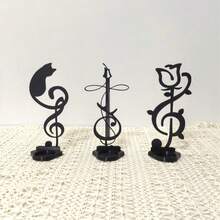 3pcs Musical Note Ornament Set, Black Silhouette Cat, Guitar, Rose Design, Music Lover Gift, Musical Note Ring Holder, Desktop Bookshelf Decor, Musician Ornament, Vanity Jewelry Tray, Music Lover Women Gift, Desktop Decoration - A - View 4