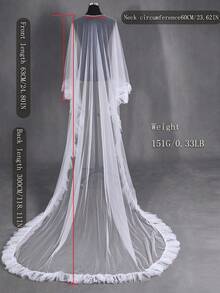 1pc Ruffle Smooth Tulle Bridal Cape, White Sheer Long Train Wedding Dress Cloak, Cover Up For Wedding Banquet Party - White - View 3