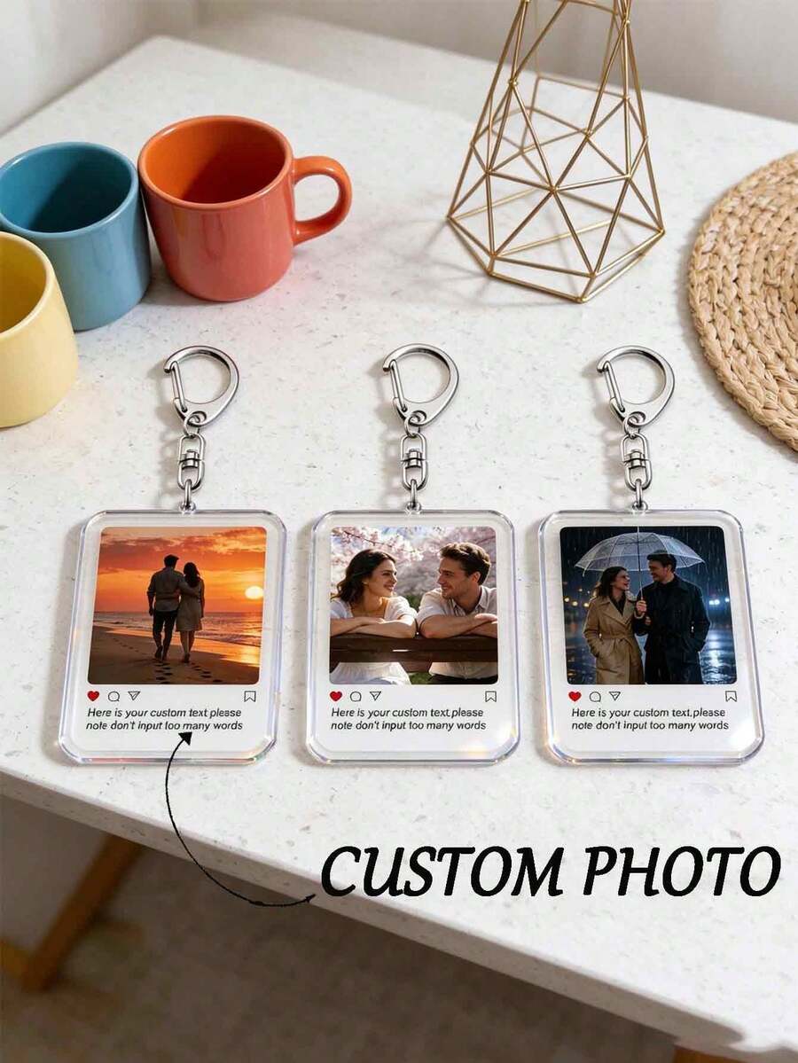 Custom 2D Flat Rectangular Acrylic Keychain, DIY Photo Customization, Birthday, Christmas, New Year, Couple & Friend Commemorative Pendant, Unique Couple & Husband Gift, Mother's Day, Father's Day, Birthday, Valentine's Day, Anniversary Gift - Multicolor - View 1