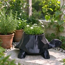 1/2pcs Low Poly Black Tortoise Hide A Key Planter, Outdoor Garden Secret Spare Key Hider, Geometric Turtle Flower Vase Decor, Multi-Use Succulent Pot Yard Entrance Desktop Tabletop Home Ornament - One Size - View 6