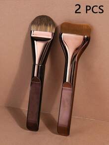 Double-Ended Makeup Brush Set, Multi-Functional Trio Brushes For Foundation, Contour, Eyeshadow, Blush, High-Quality Synthetic Fiber Makeup Brush Kit - Brown - View 17