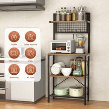 Rustic Brown 4-Tier Kitchen Baker's Rack With Microwave Stand, Grid Panel And 6 Removable Hooks - Brown - View 6