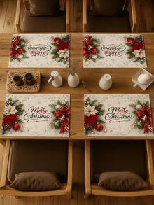 2Pcs Merry Christmas Pillow Cover Poinsettia Pine Cone Bell Xmas Bauble Snowflake Cushion Case Winter Holiday Sofa Home Decor - Red and White - View 4